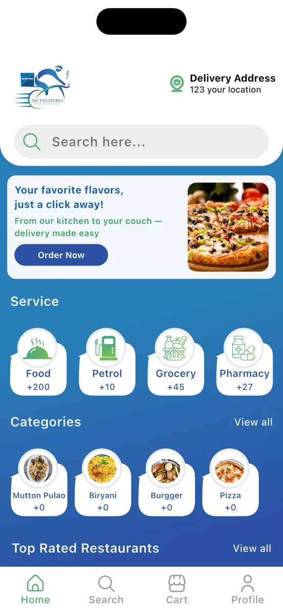 AR Delivero home screen