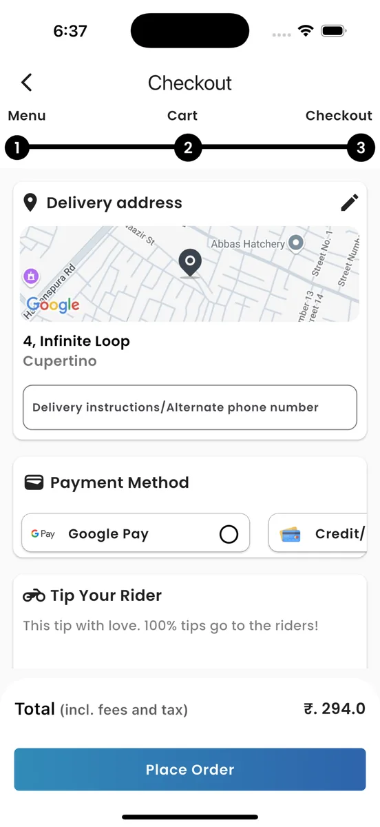 Checkout with map and payment