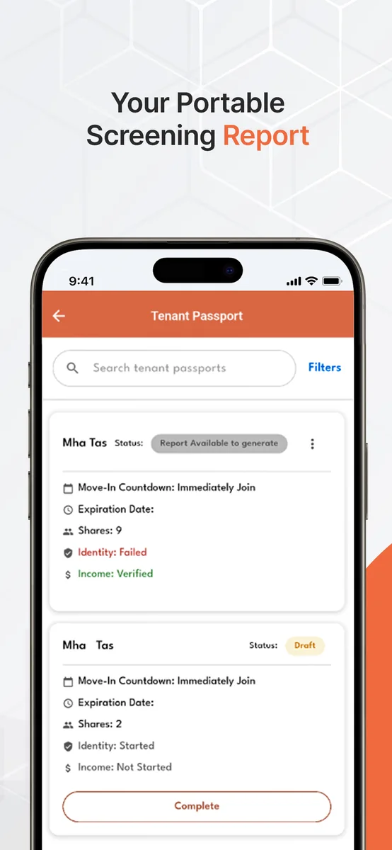 Tenant Passport screening report