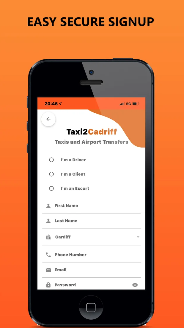 Sign up as driver or client